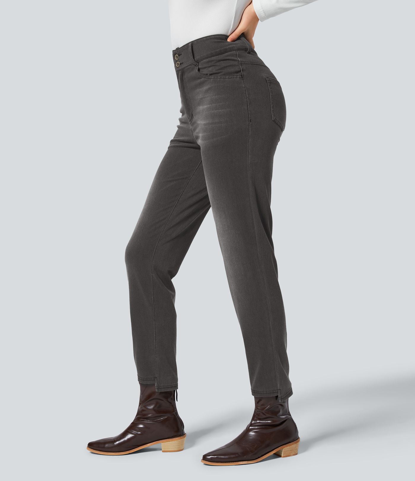 Halara Flex™ High Waist Button Zipper Multi-Pocket Straight Leg Washed Stretch Knit Casual Jeans