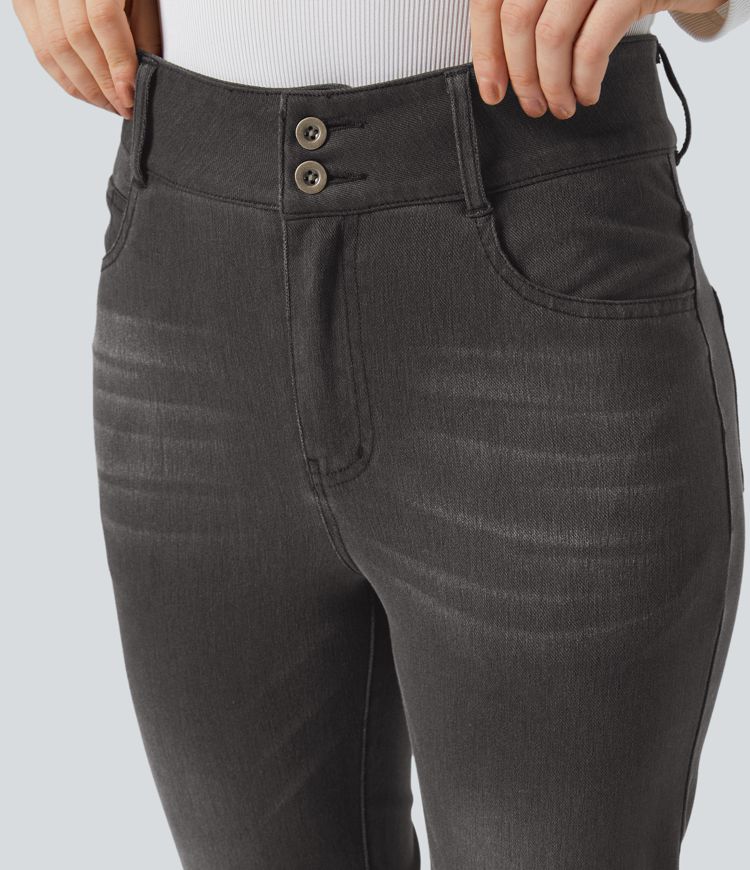 Halara Flex™ High Waist Button Zipper Multi-Pocket Straight Leg Washed Stretch Knit Casual Jeans