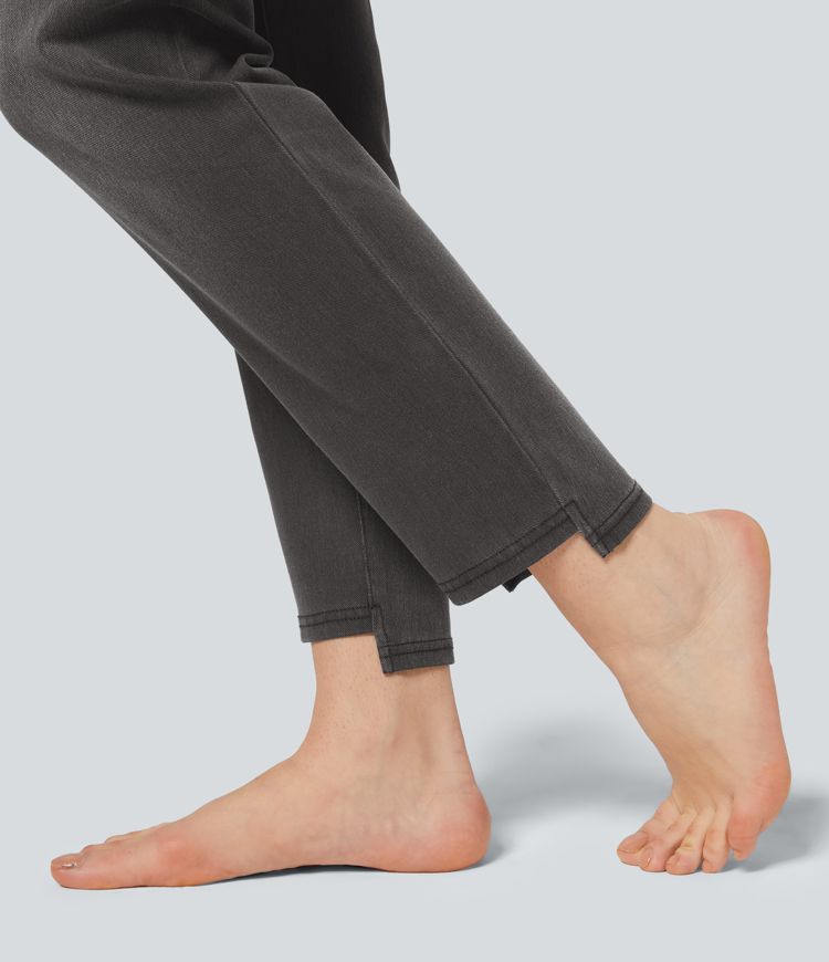 Halara Flex™ High Waist Button Zipper Multi-Pocket Straight Leg Washed Stretch Knit Casual Jeans