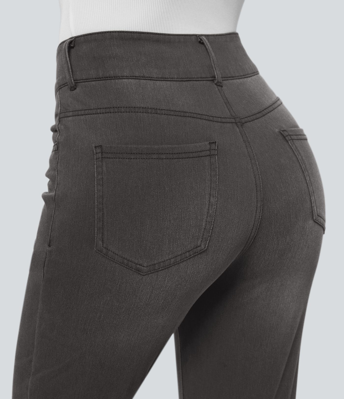 Halara Flex™ High Waist Button Zipper Multi-Pocket Straight Leg Washed Stretch Knit Casual Jeans