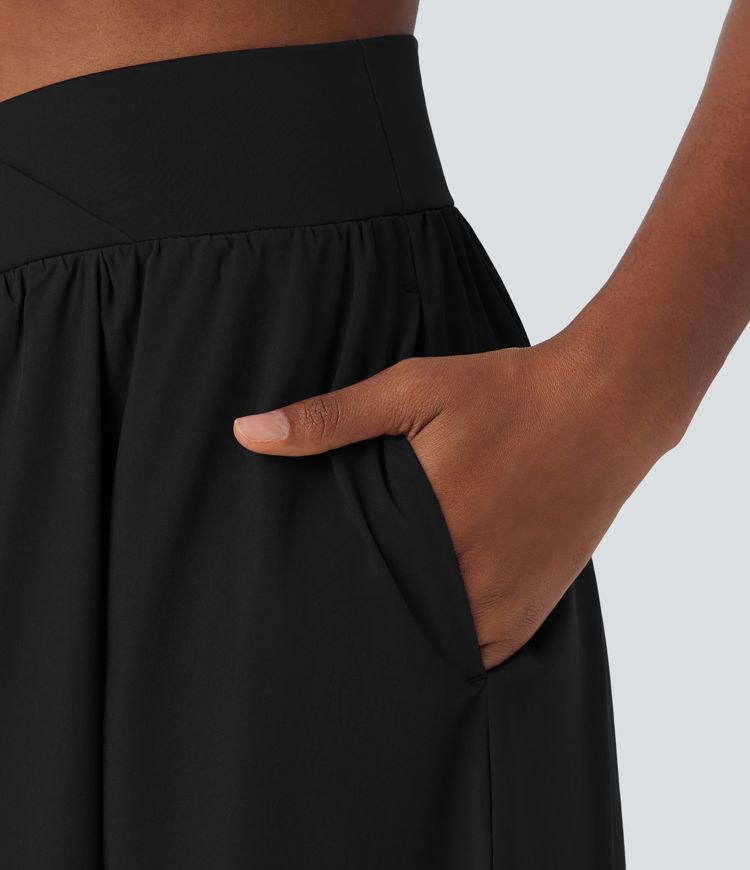 Breezeful™ upe Évasée Casual Midi 2 en 1 à Taille Haute avec Poches Latérales et Séchage Rapide