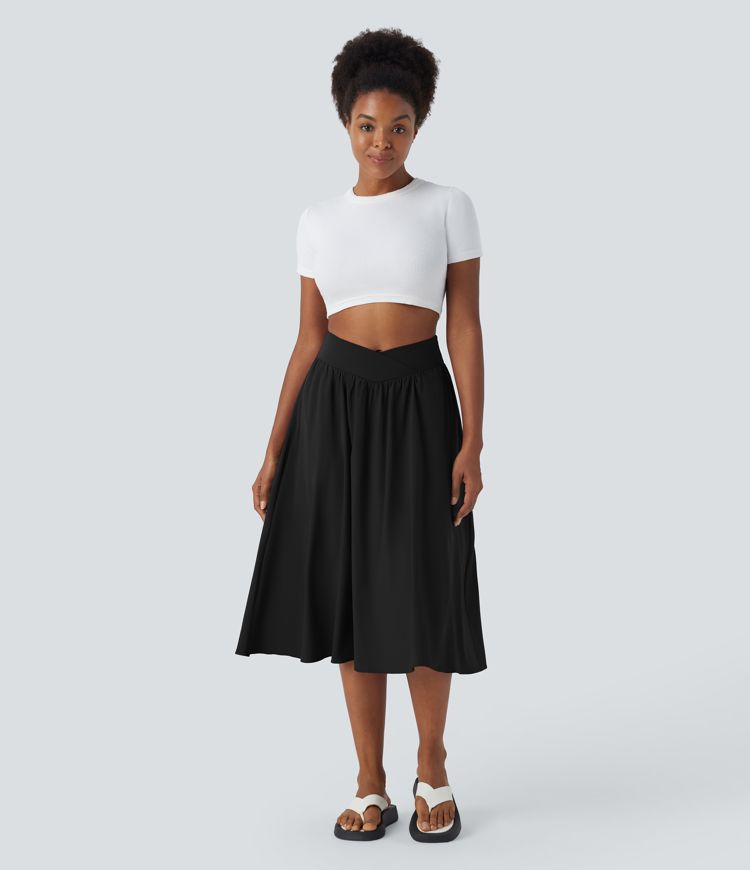 Breezeful™ upe Évasée Casual Midi 2 en 1 à Taille Haute avec Poches Latérales et Séchage Rapide