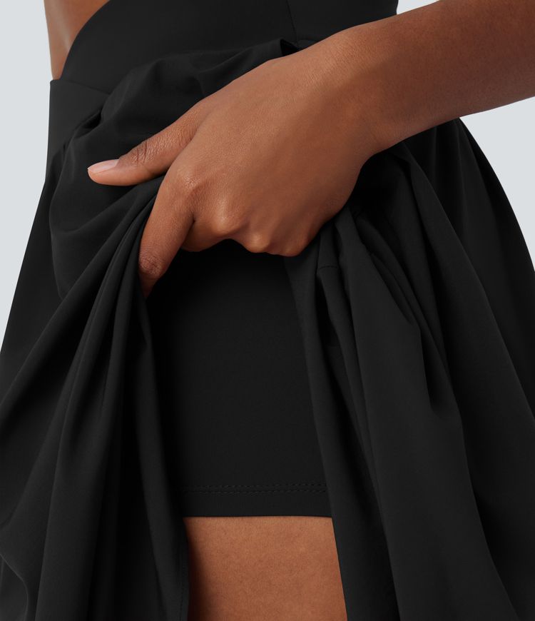 Breezeful™ upe Évasée Casual Midi 2 en 1 à Taille Haute avec Poches Latérales et Séchage Rapide