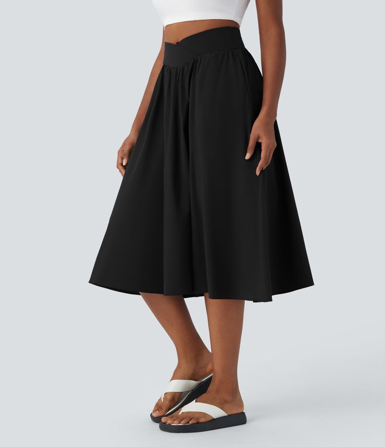 Breezeful™ upe Évasée Casual Midi 2 en 1 à Taille Haute avec Poches Latérales et Séchage Rapide
