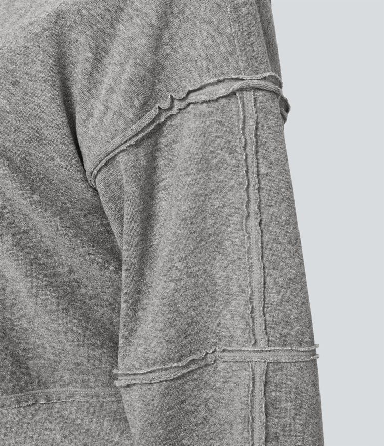 Boat Neck Bishop Sleeve Raw Trim Casual Sweatshirt