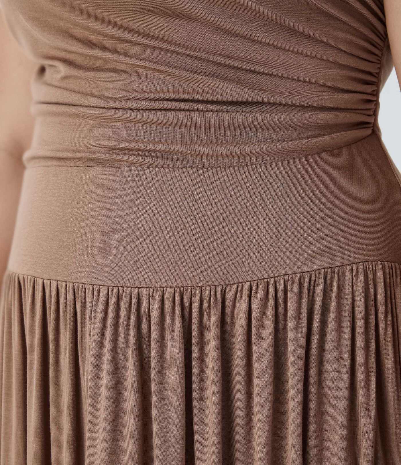 Ribbed Boat Neck Ruched Side Pocket Flowy Maxi Casual Plus Size Dress