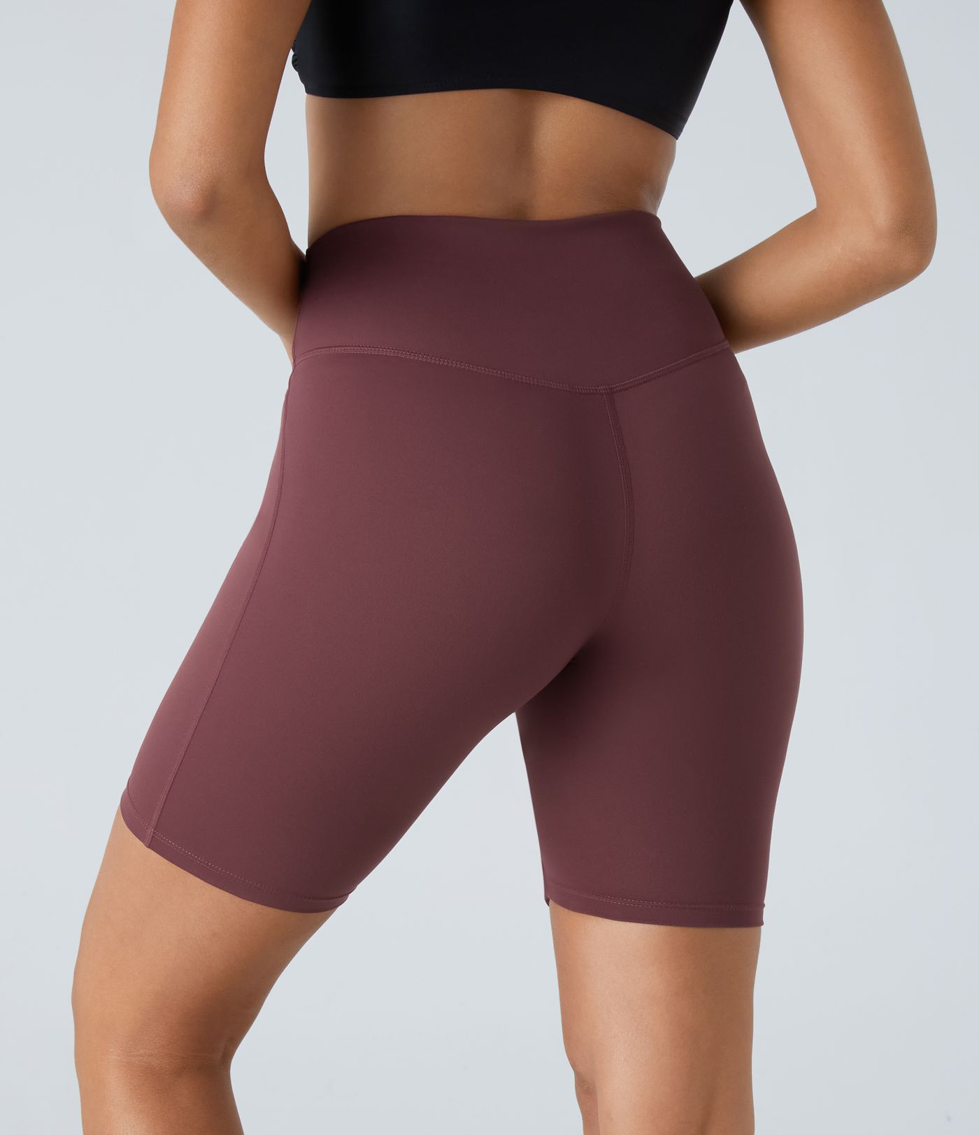 High Waisted Crossover Contrast Mesh Decorative Buckle Yoga Biker Shorts