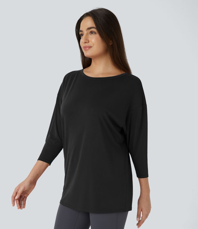Cutout 3/4 Sleeve Yoga Sports Top