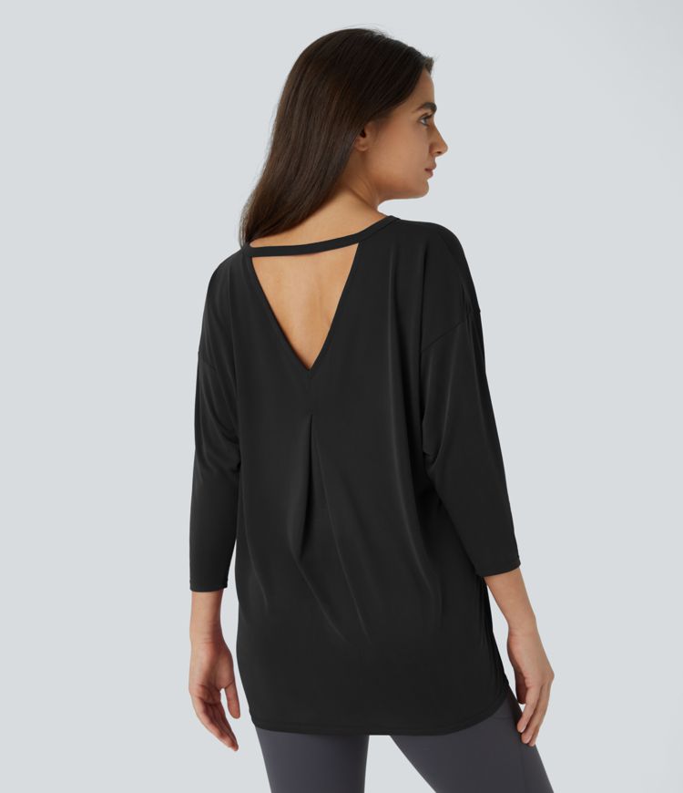 Cutout 3/4 Sleeve Yoga Sports Top