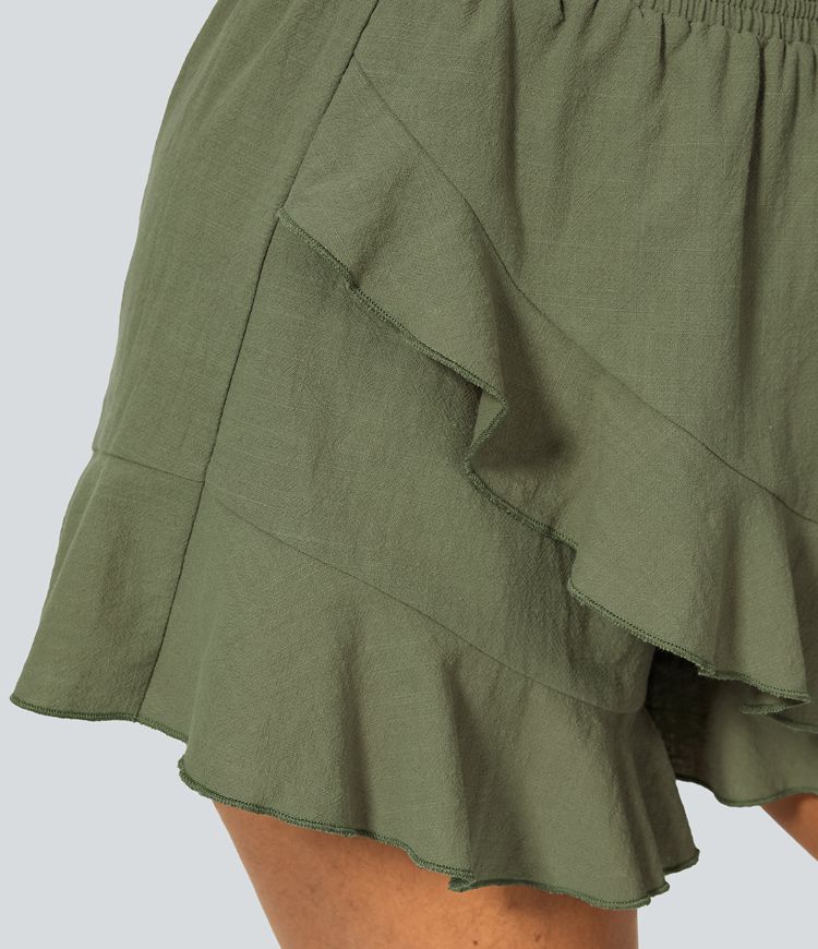 Pantalones cortos fluidos volante fruncido volante tiro alto