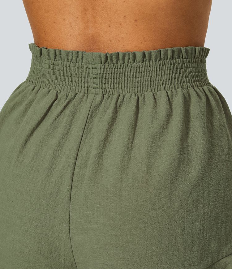 Pantalones cortos fluidos volante fruncido volante tiro alto