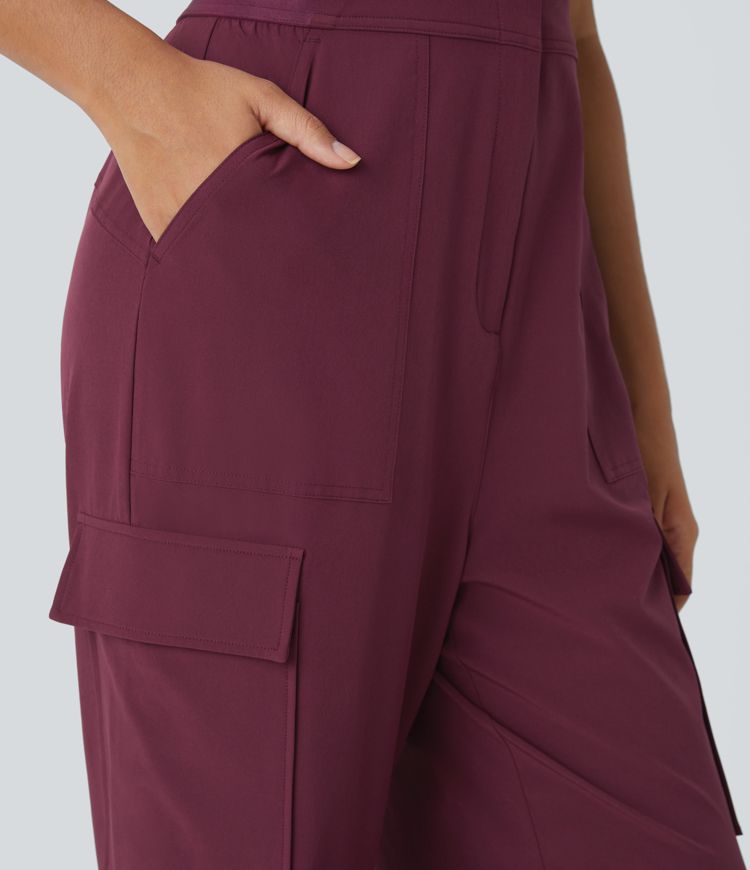 Breezeful™ Sleeveless Zipper Snap Button Multiple Pockets Quick Dry Casual Cargo Jumpsuit