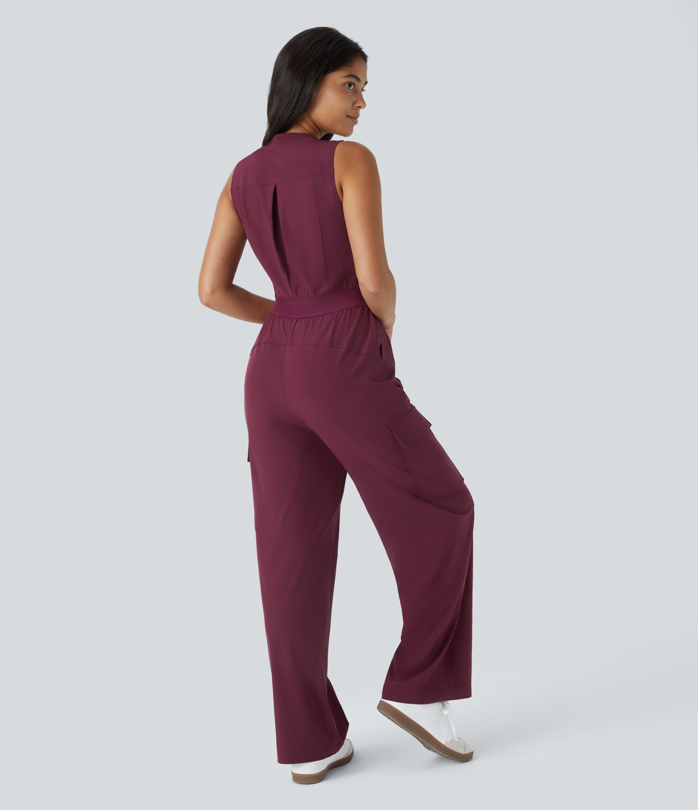 Breezeful™ Sleeveless Zipper Snap Pockets Quick Dry Casual Cargo Jumpsuit