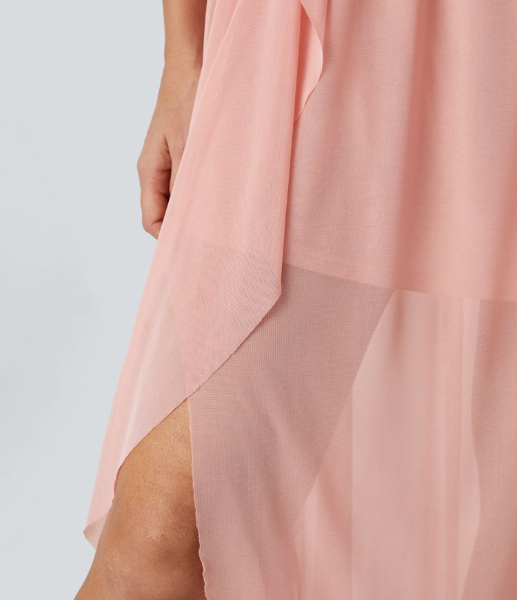 Robe de Vacances Maxi Fluide à Dos Nu en Tube avec Dos Lacé et Volants Drapés