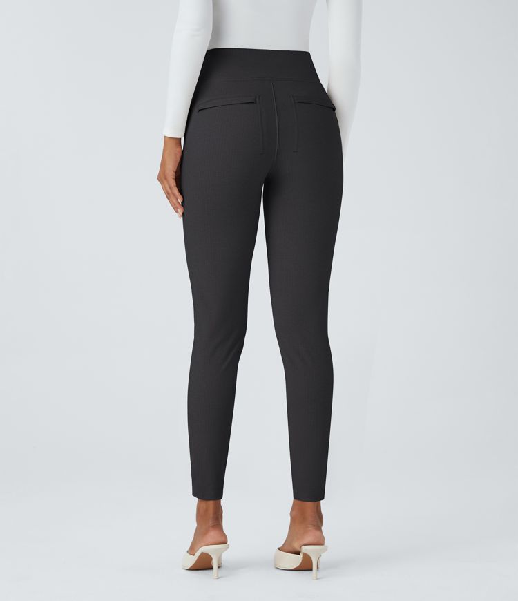 Halara Flex™ Pantalon Tailleur skinny à chevrons, taille haute, poches arrière et fermetures éclair aux chevilles
