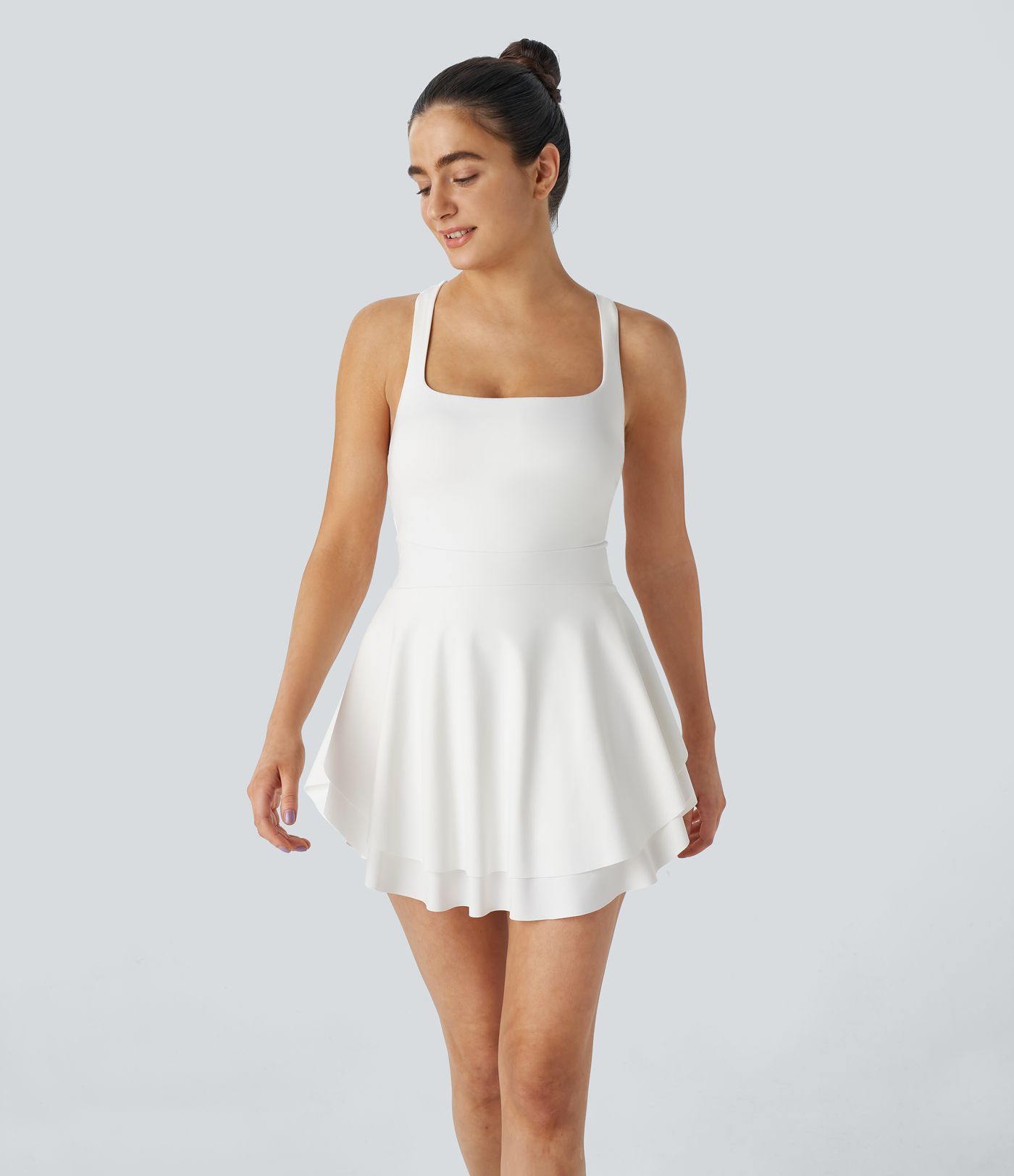 Square Neck 2-in-1 Pocket Layered Mini Active Dress