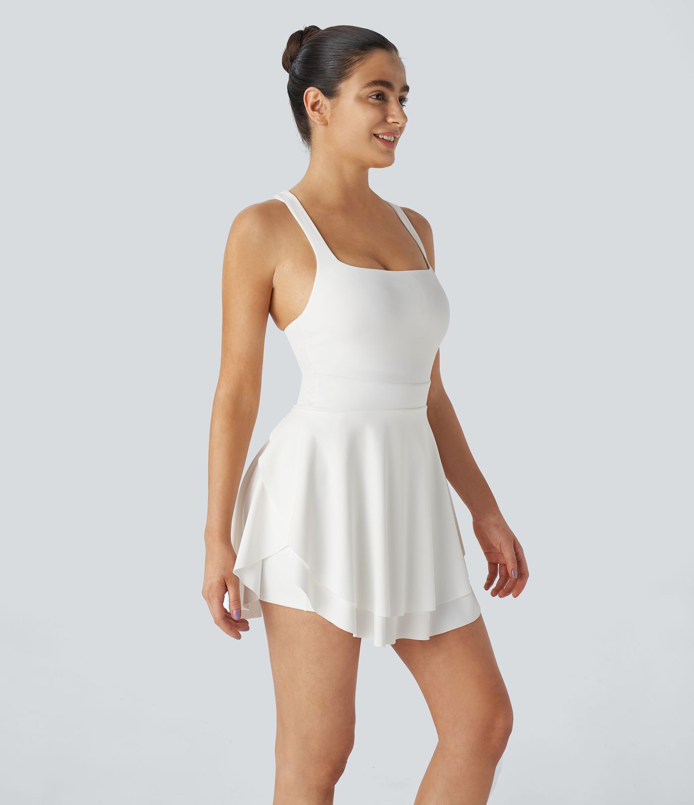 Square Neck 2-in-1 Pocket Layered Mini Active Dress