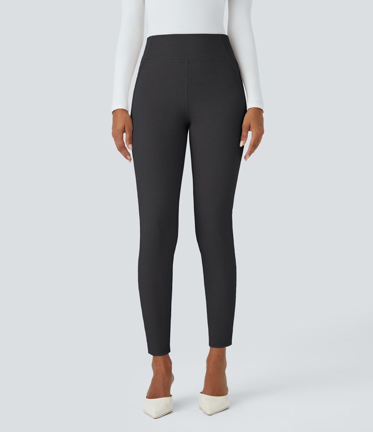 Halara Flex™ Pantalon Tailleur skinny à chevrons, taille haute, poches arrière et fermetures éclair aux chevilles