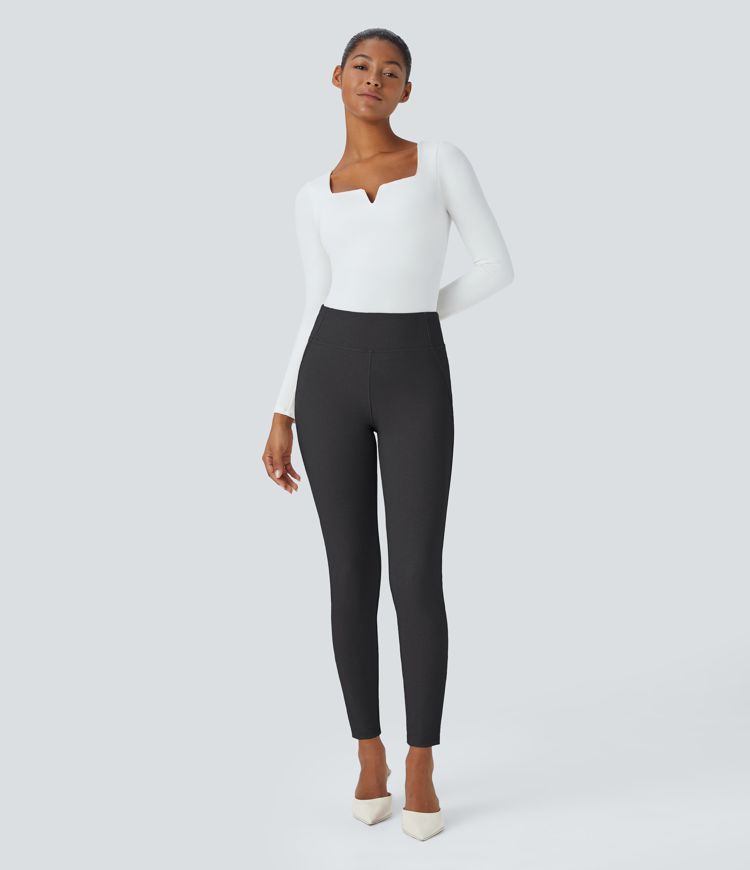 Halara Flex™ Pantalon Tailleur skinny à chevrons, taille haute, poches arrière et fermetures éclair aux chevilles