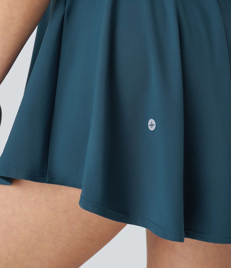 Robe Sport Mini Évasée 2-en-1 avec Découpe et Poches Latérales Dos Nu