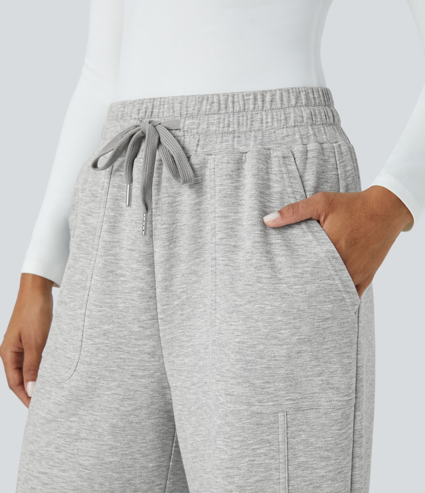 Mid Rise Drawstring Side Pocket Straight Leg Casual Trousers