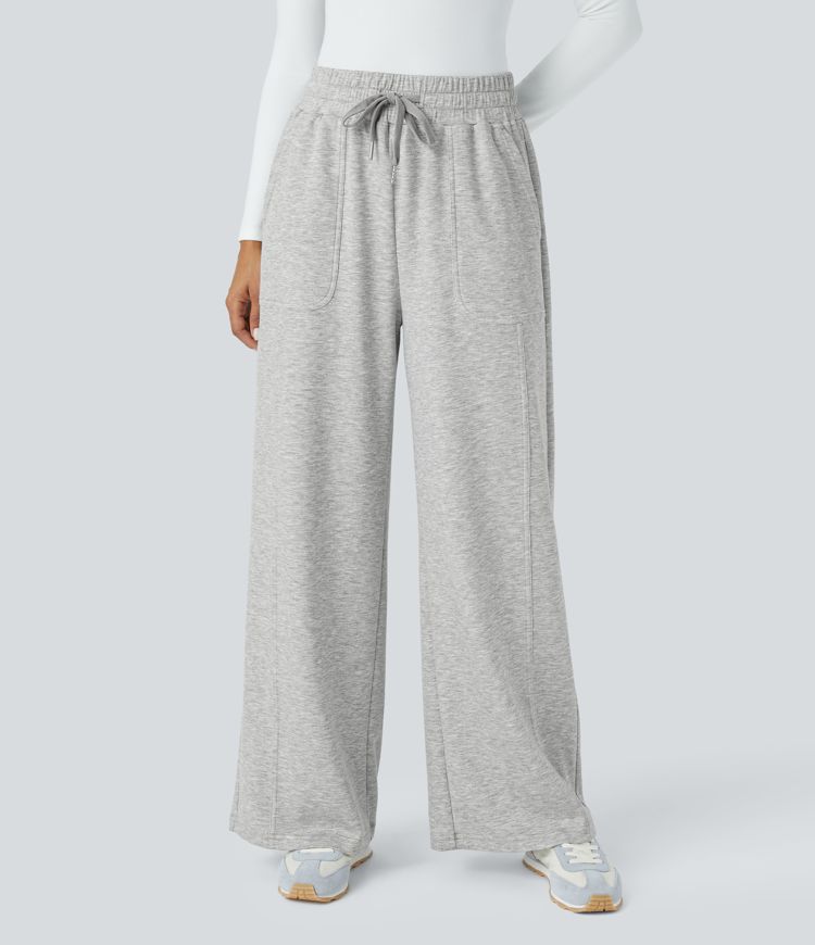 Mid Rise Drawstring Side Pocket Straight Leg Casual Pants