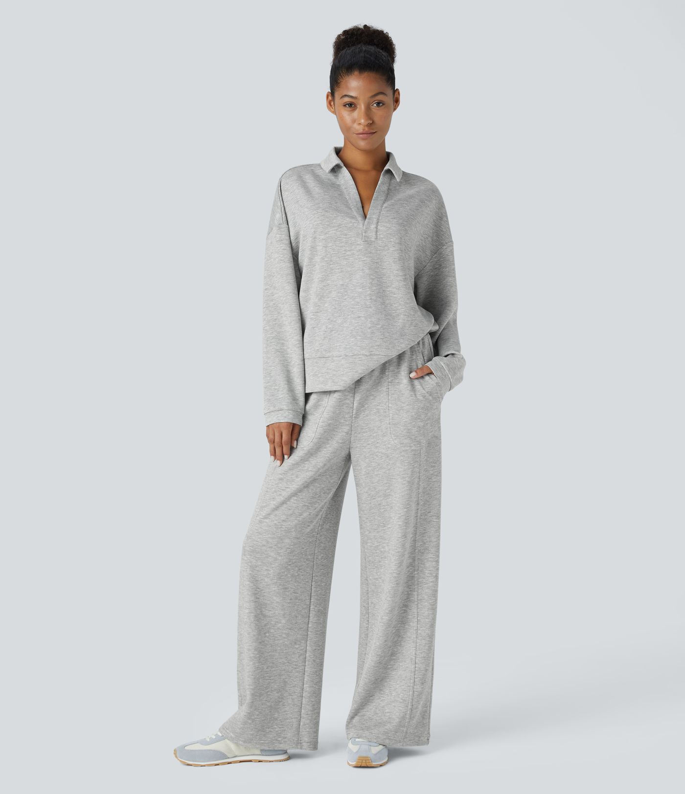 Mid Rise Drawstring Side Pocket Straight Leg Casual Trousers