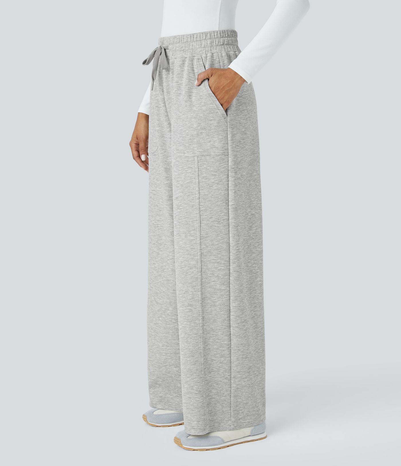 Mid Rise Drawstring Side Pocket Straight Leg Casual Trousers