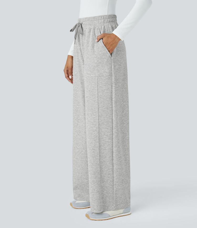 Mid Rise Drawstring Pocket Straight Leg Casual Pants