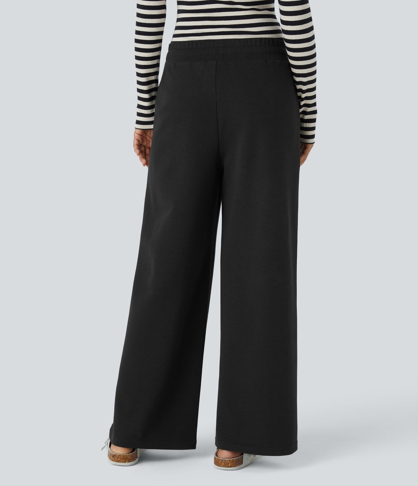 Pantalon jogging décontracté droit à taille moyenne, cordon de serrage et poches latérales