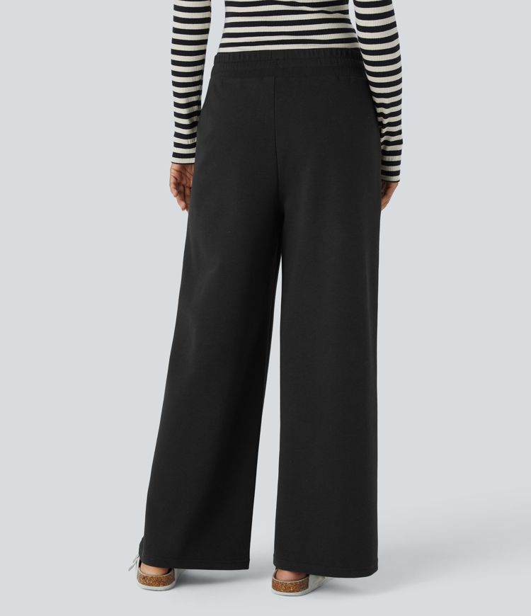 Pantalon jogging décontracté droit à taille moyenne, cordon de serrage et poches latérales