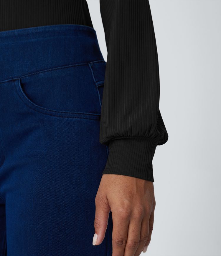 Ribbed High Neck Long Sleeve Casual Bodysuit