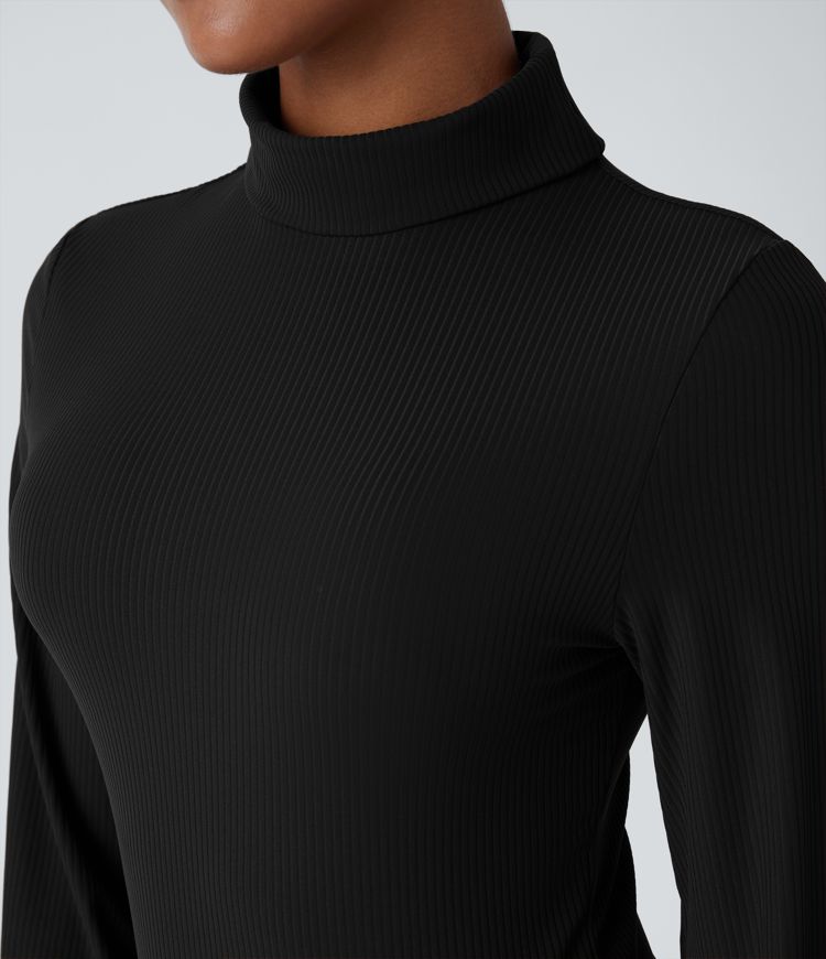 Ribbed High Neck Long Sleeve Casual Bodysuit