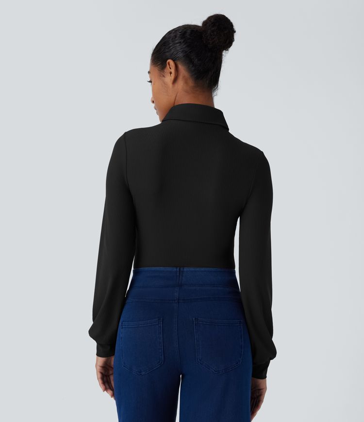 Ribbed High Neck Long Sleeve Casual Bodysuit