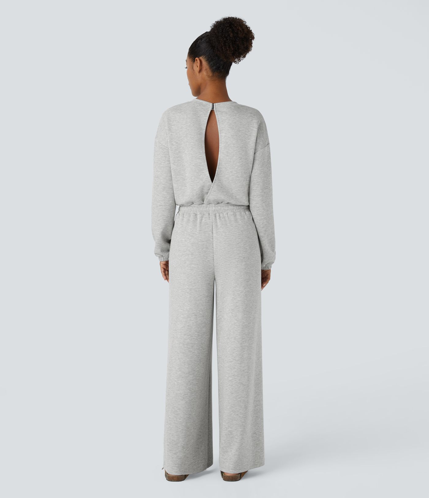 Mono cuello redondo espalda gancho G manga larga cordón ajustable bolsillo lateral