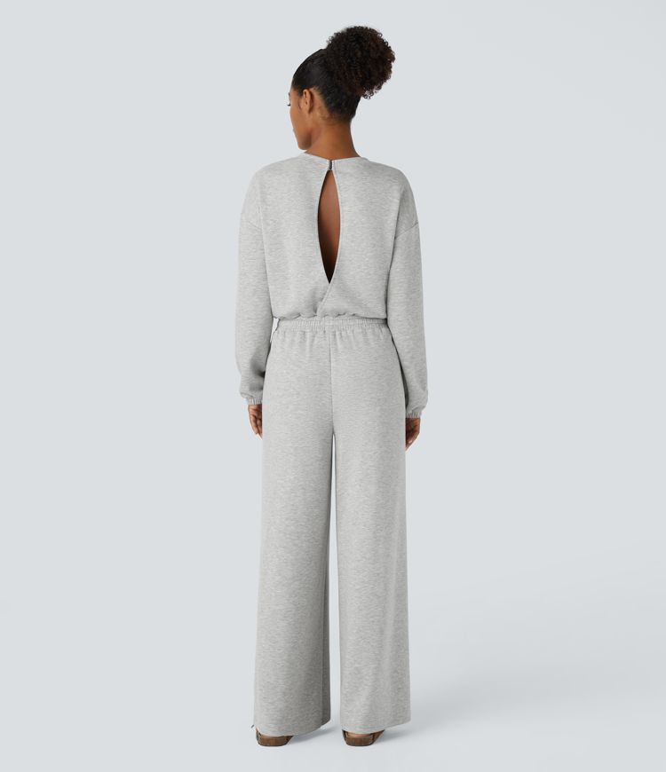 Combinaison décontractée col rond, fermoir en G au dos, manches longues, cordon de serrage et poches latérales