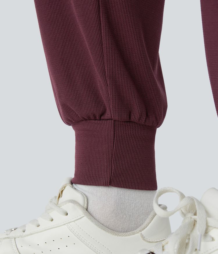 Off Shoulder Long Sleeve Pocket Waffle Casual Jumpsuit