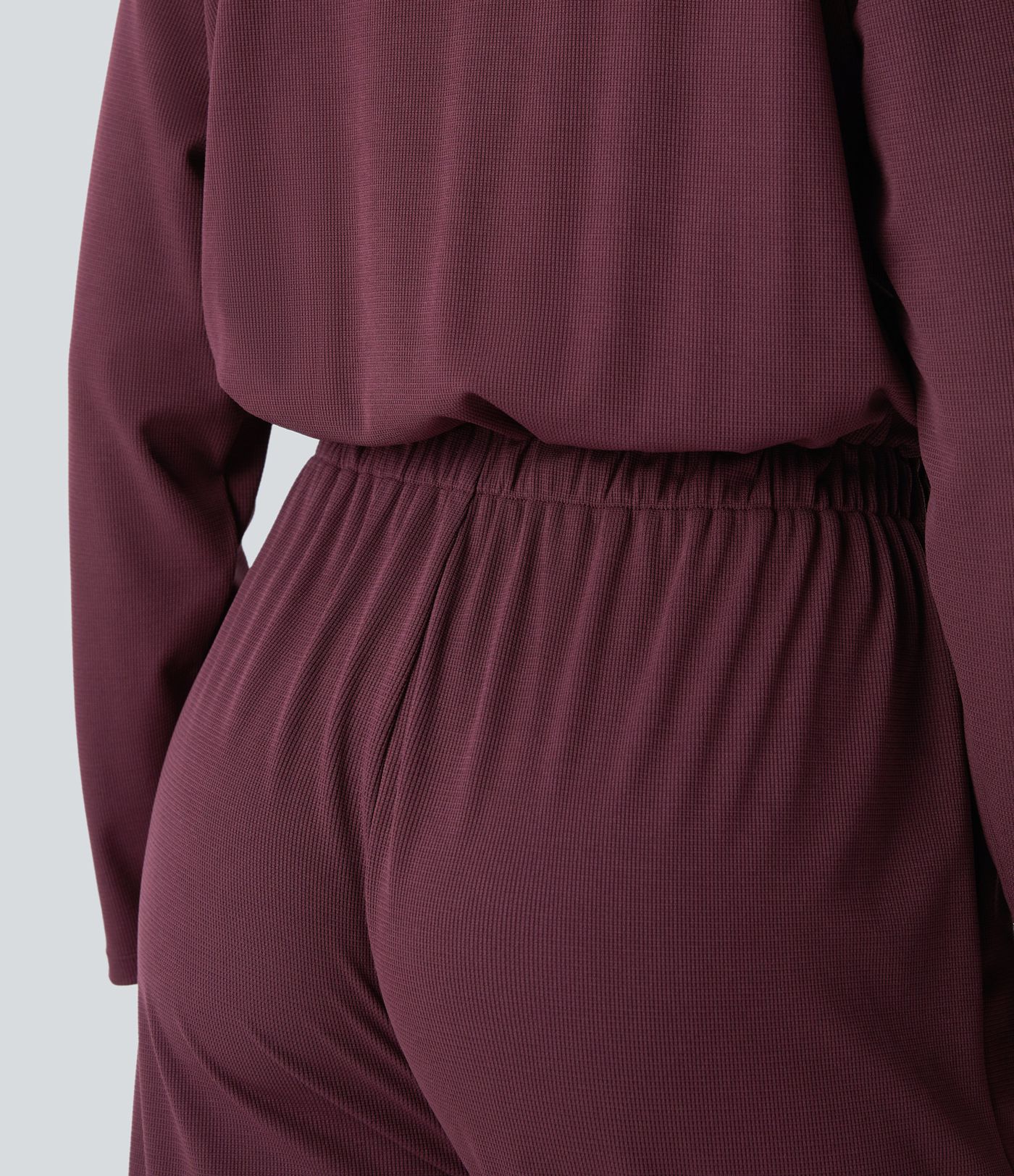 Off Shoulder Long Sleeve Pocket Waffle Casual Jumpsuit