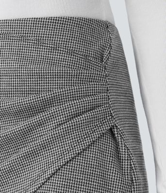 High Waisted Asymmetric Ruched 2-in-1 Houndstooth Mini Work Skirt