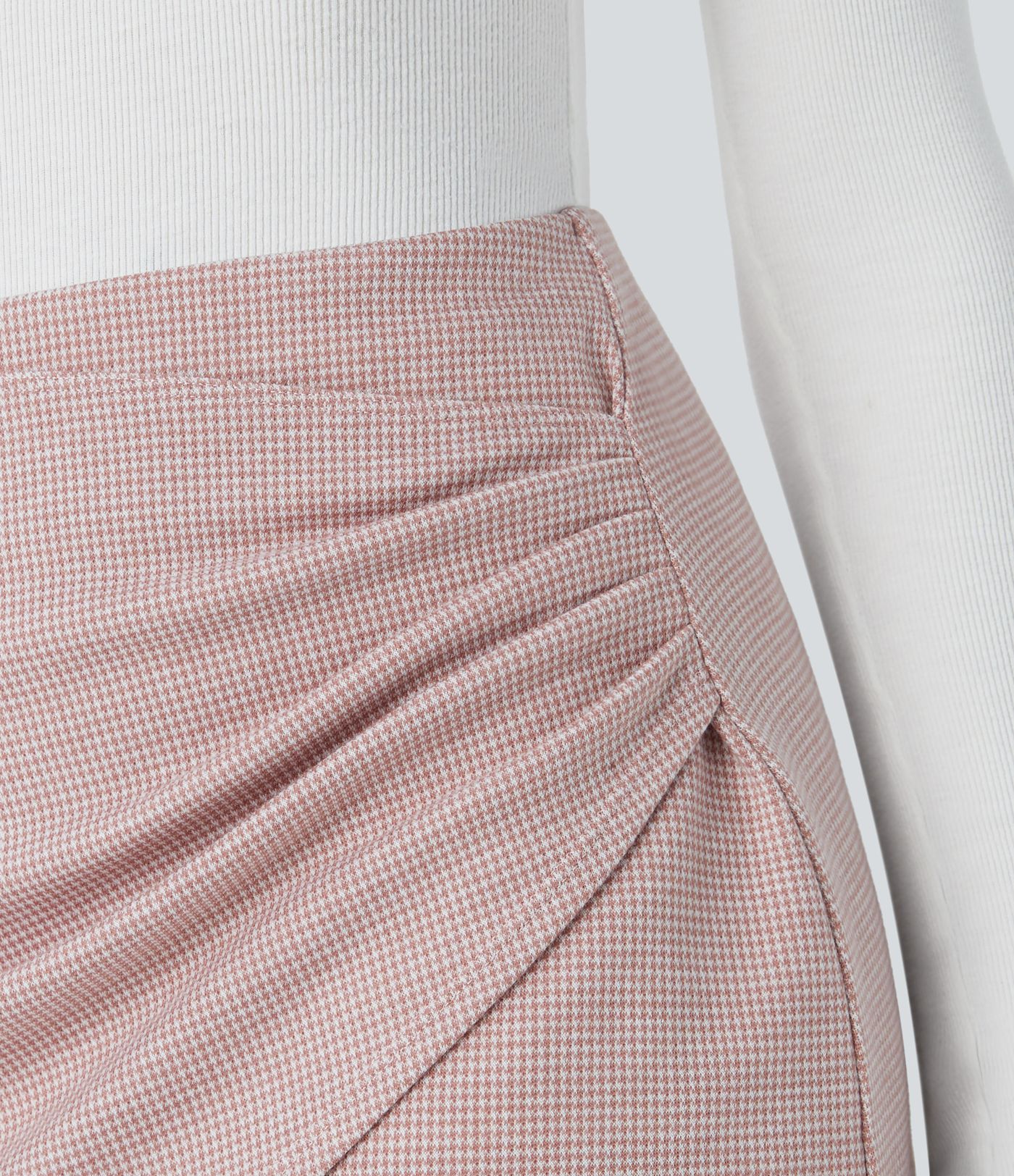 High Waisted Asymmetric Ruched 2-in-1 Houndstooth Mini Work Skirt