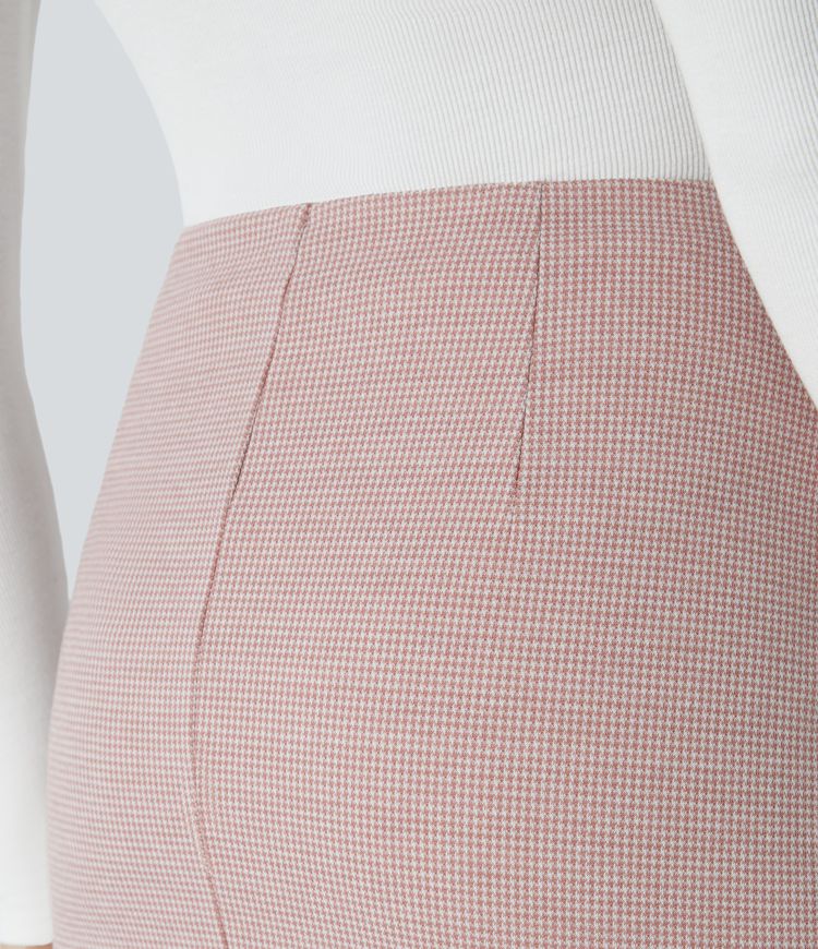 High Waisted Asymmetric Ruched 2-in-1 Houndstooth Mini Work Skirt