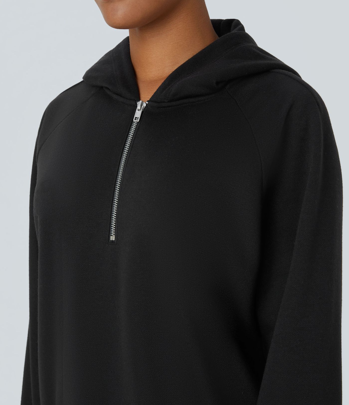 Sweat-shirt décontracté à capuche en polaire avec demi-zip et manches longues