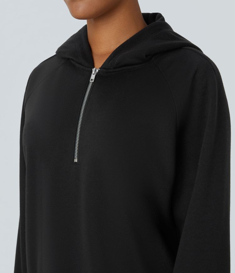 Sweat-shirt décontracté à capuche en polaire avec demi-zip et manches longues