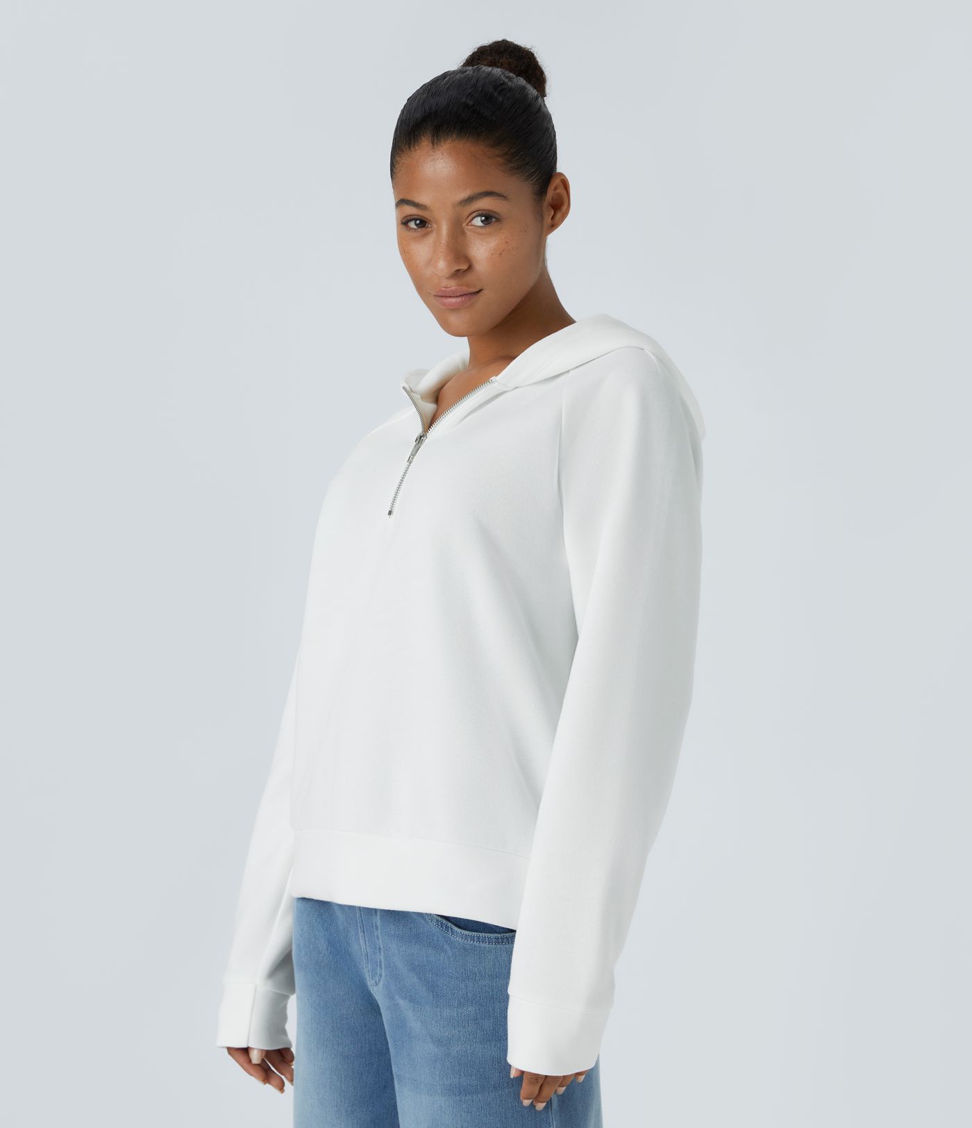 Sudadera polar capucha media cremallera manga larga