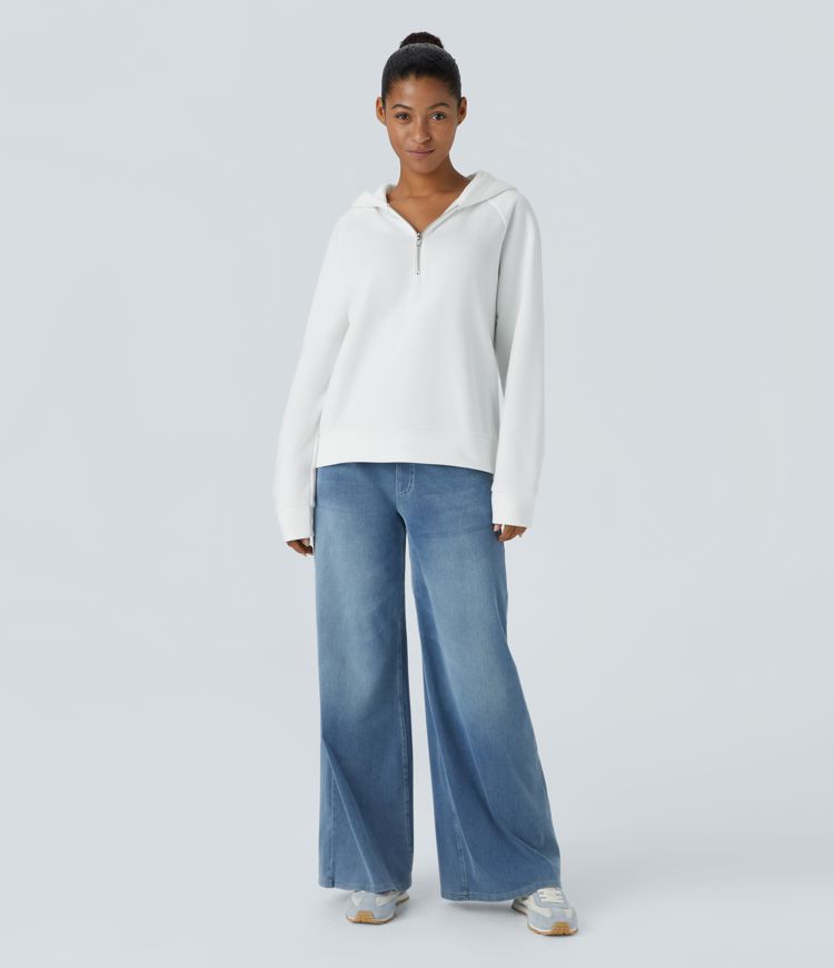 Sudadera polar capucha media cremallera manga larga