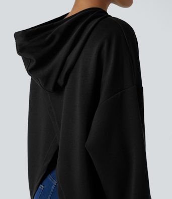 Hooded Drawstring Long Sleeve Kangaroo Pocket Crossover Casual Sweatshirt