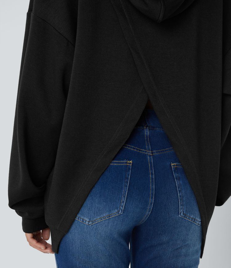 Hooded Drawstring Long Sleeve Kangaroo Pocket Crossover Casual Sweatshirt