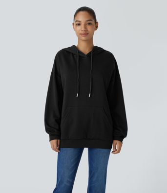 Hooded Drawstring Long Sleeve Kangaroo Pocket Crossover Casual Sweatshirt