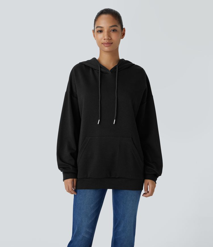 Hooded Drawstring Long Sleeve Kangaroo Pocket Crossover Casual Sweatshirt