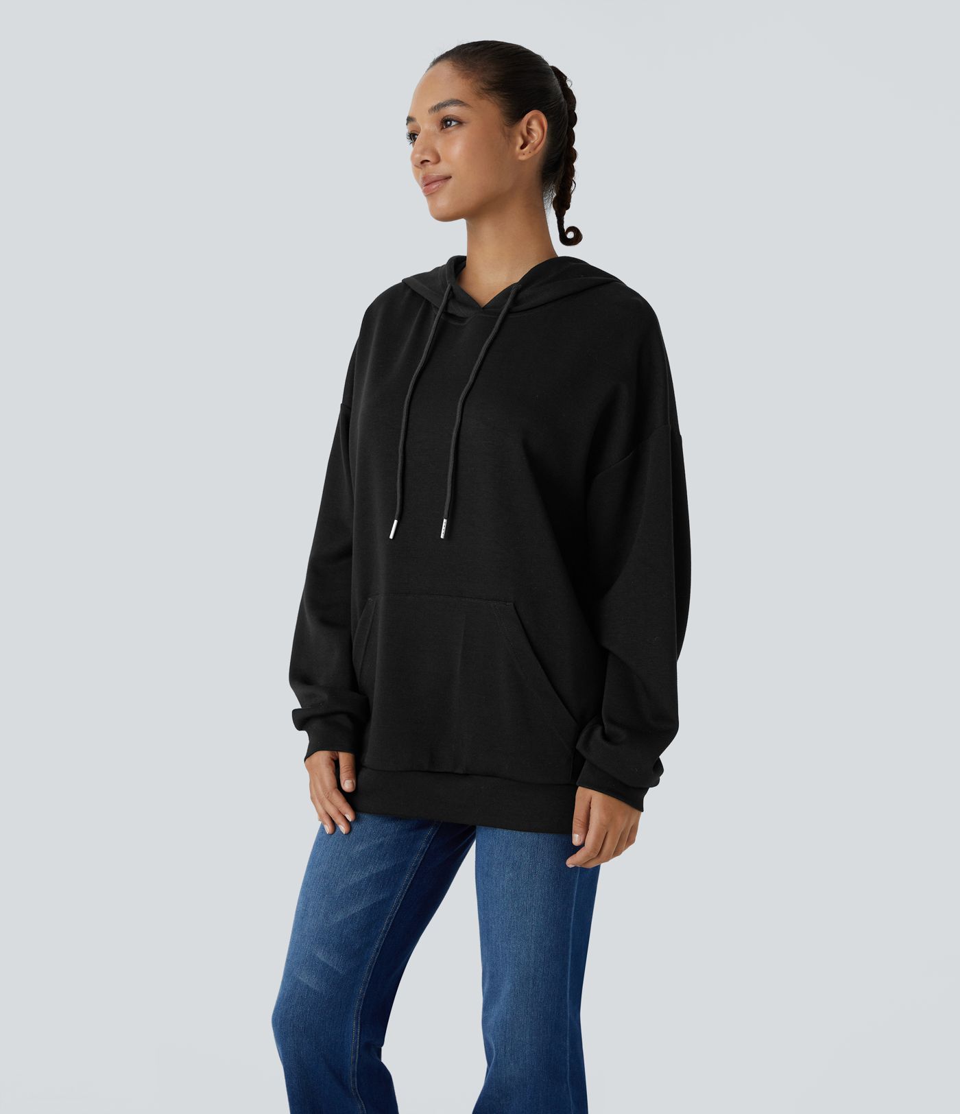 Hooded Drawstring Long Sleeve Kangaroo Pocket Crossover Casual Sweatshirt